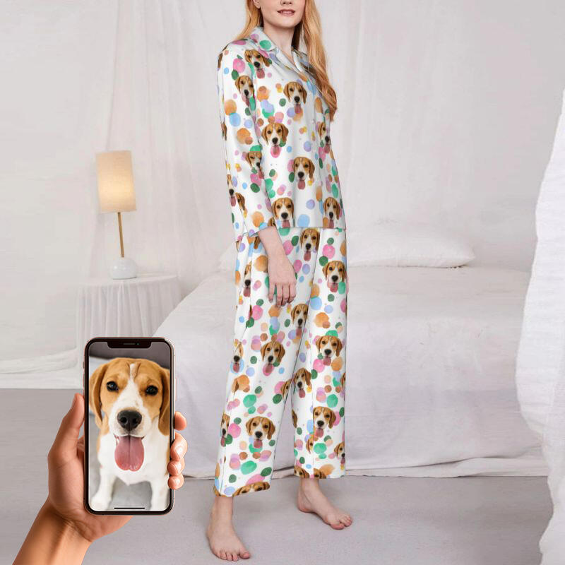 Gepersonaliseerde pyjama aangepaste foto huisdier kleurrijke inkt stippen patroon ontwerp levendig cadeau voor haar familie