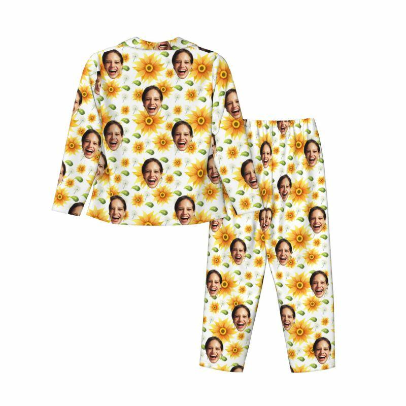 Personalisierte Schlafanzüge benutzerdefinierte Foto helle Sonnenblume Blätter Muster Design attraktives Geschenk für Sie