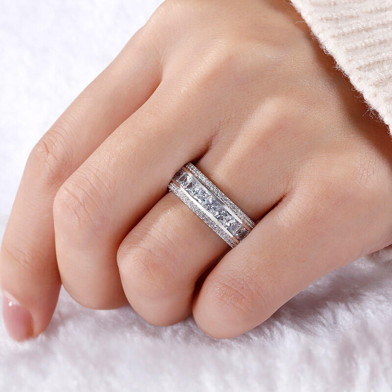 Jeulia Simple Princess Cut Sterling Silver Women's Band