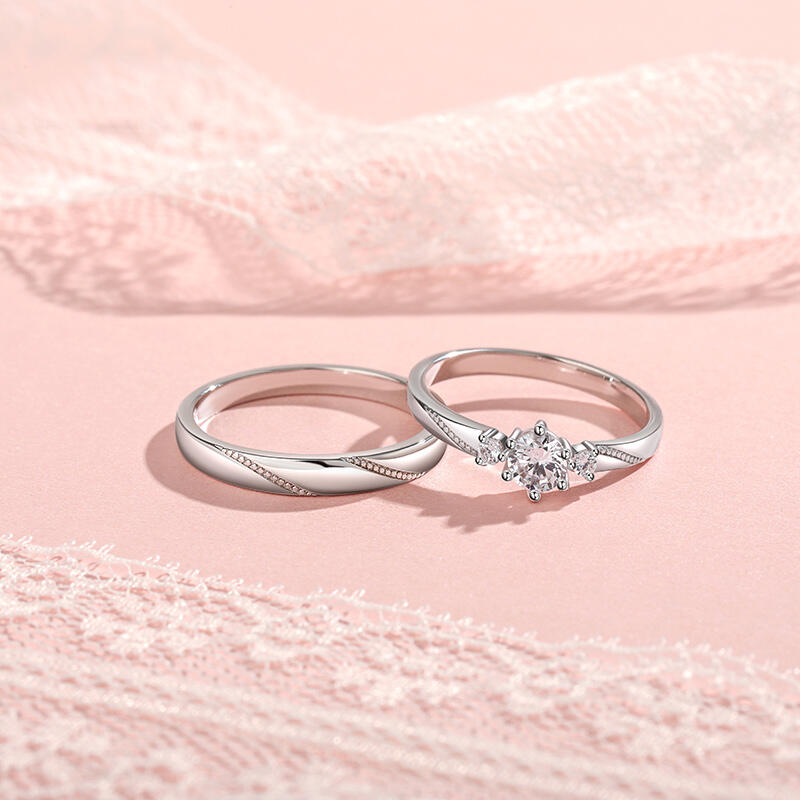 Jeulia Simple Custom Couple Ring Three Stone Milgrain