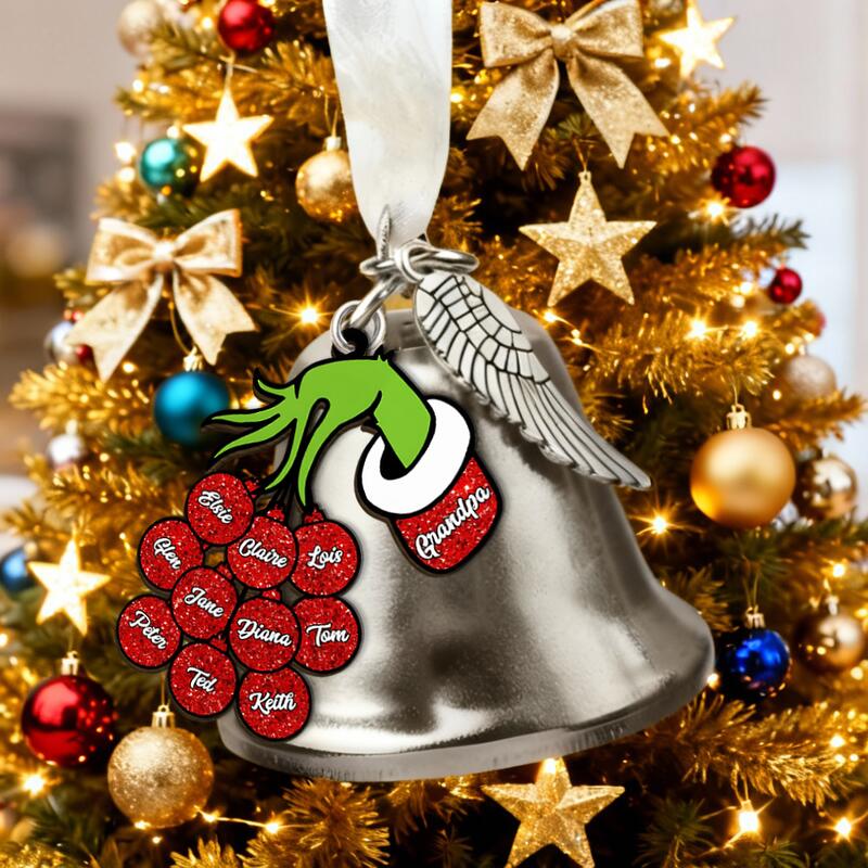 Personalized Name Bell Ornament with Hand Pattern Creative Gift for Christmas