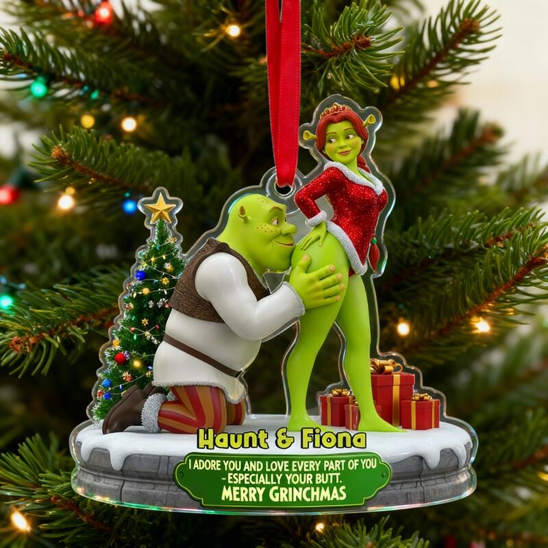 Personalized Green Anime Character Hanging Ornament with Christmas Tree Fun Gift for Couples