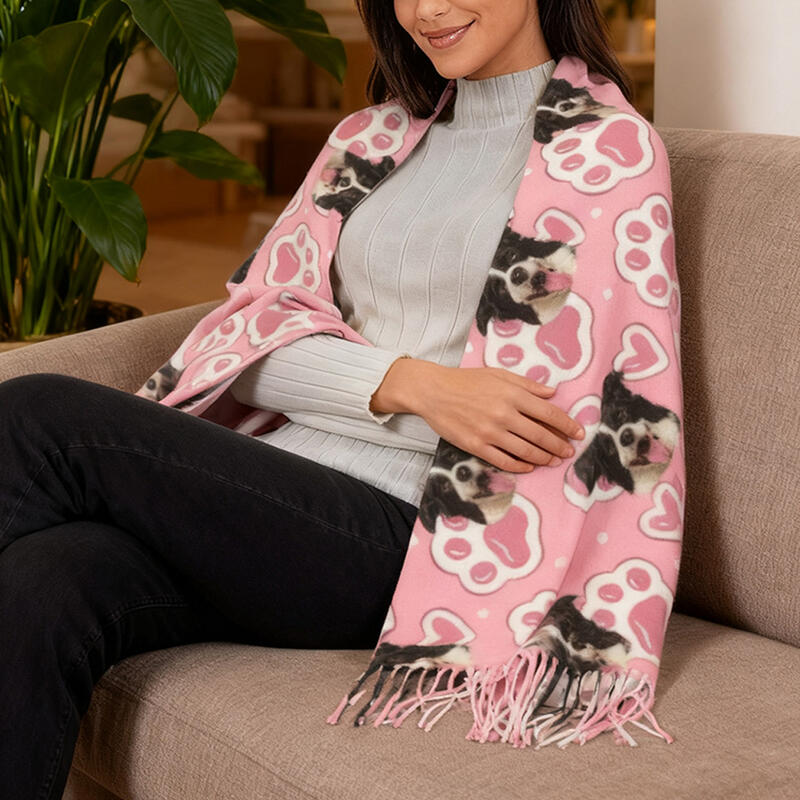 Écharpe personnalisée avec motif d'empreintes de pattes Ajoutez une photo de votre animal Écharpe rose pour femmes pour les amoureux des animaux