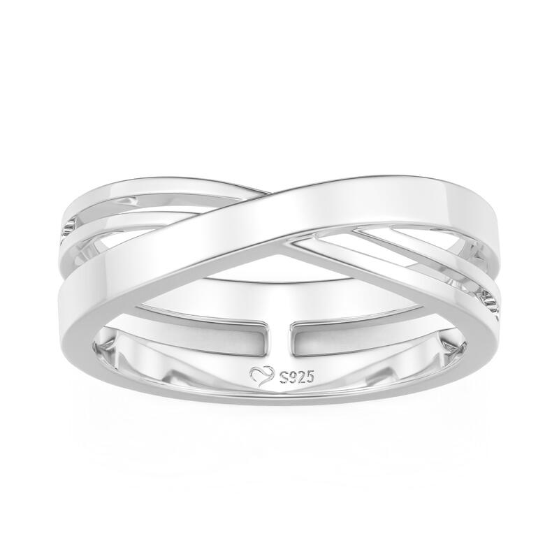 Jeulia Twist Crossover Ring for Men Sterling Silver