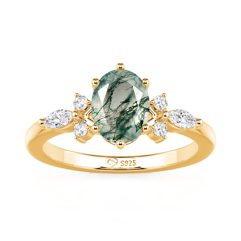 Jeulia Nature Inspired Oval Moss Agate Engagement Ring