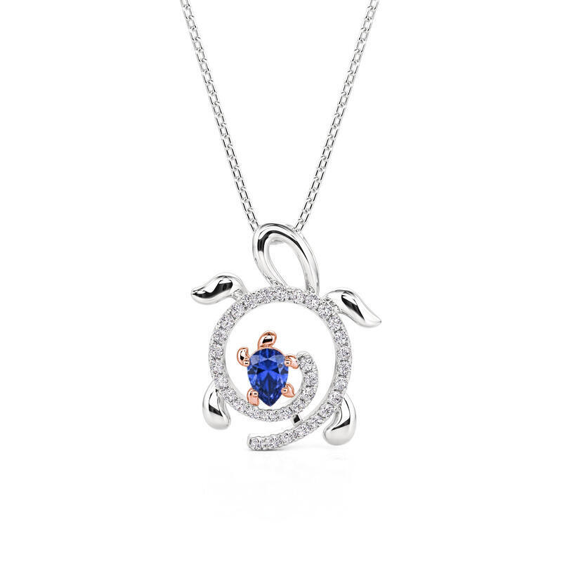Jeulia Two Tone Parent Turtle Necklace with Birthstone