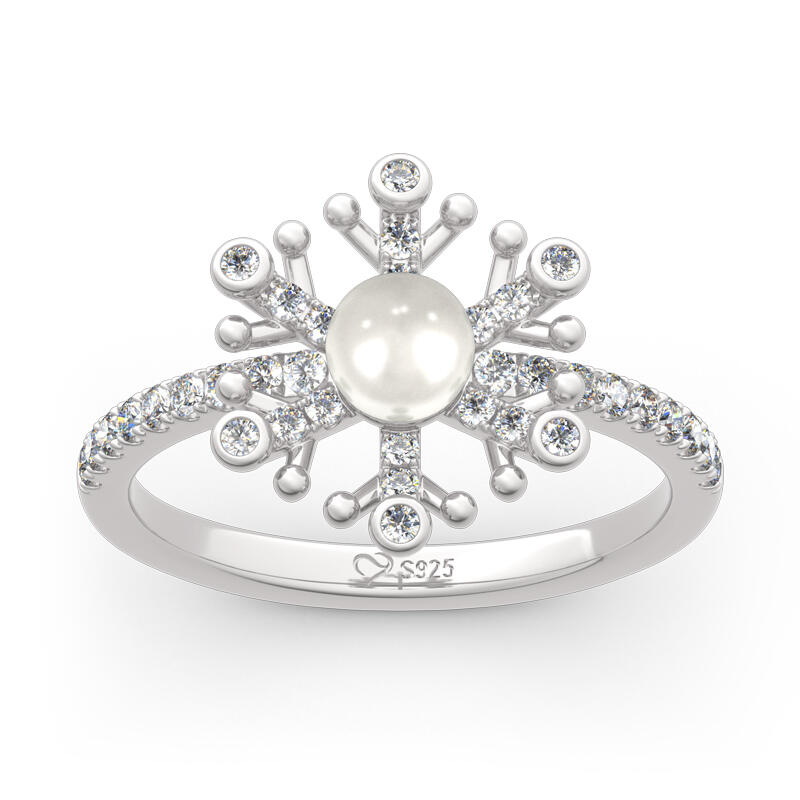 Jeulia Snowflake Cultured Pearl Sterling Silver Ring