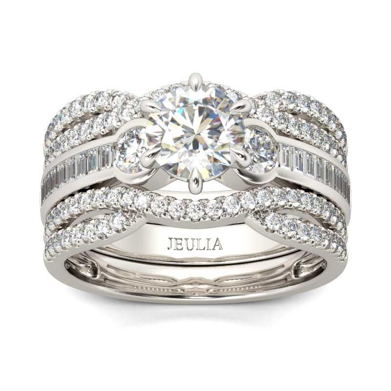 Jeulia Classic Three Stone Round Cut Sterling Silver Ring Set