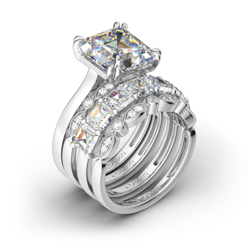 Jeulia Set De Cuatro Anillos En Plata De Ley De Corte Asscher