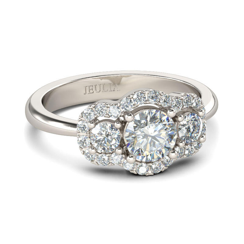 Jeulia Anillo Con Tres Halos Piedras De Talla Rerondas En Plata De Ley