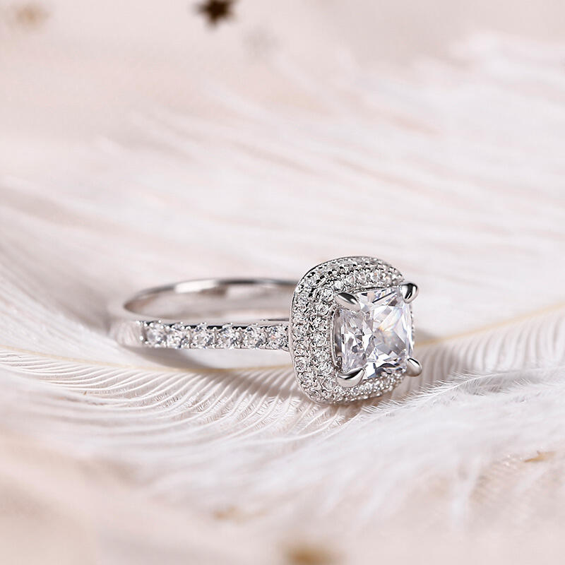 Jeulia Double Halo Cushion Cut Sterling Silver Ring