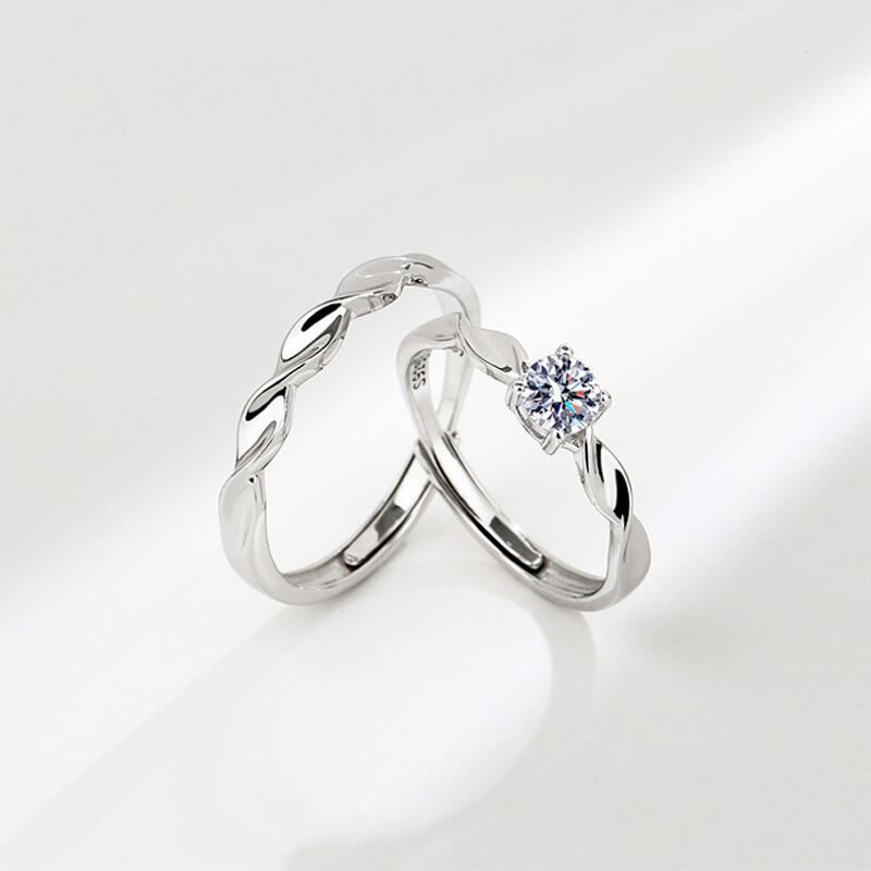 Jeulia Classic Sterling Silver Adjustable Couple Rings