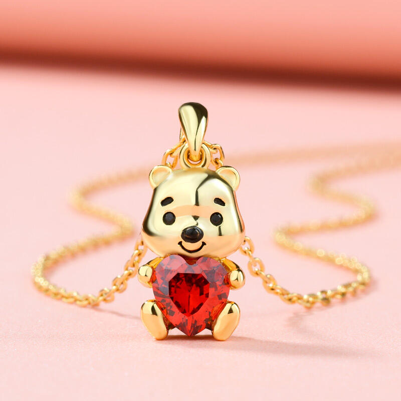 Jeulia Hug Me "Much-loved Bear" Heart Cut Sterling Silver Necklace