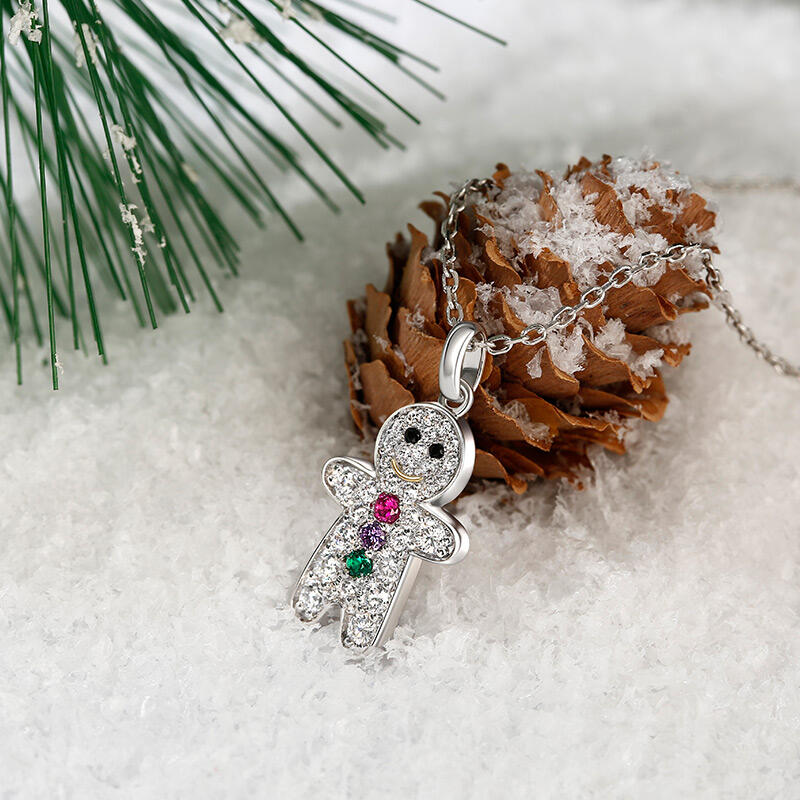 Jeulia "Little Sweetie" Gingerbread Man Sterling Silver Necklace