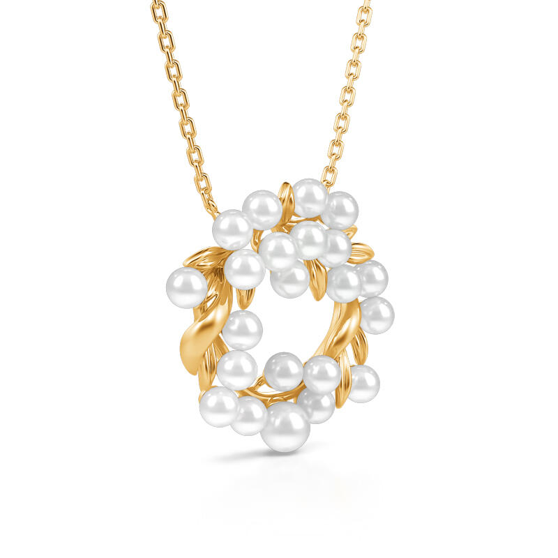 Jeulia "Lady Pearl" Leaf Circle Cultured Pearl Sterling Silver Necklace