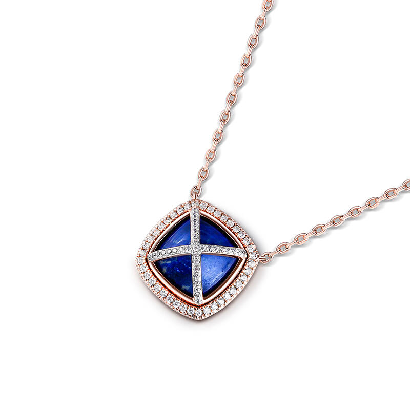 Jeulia Halo Lapis Lazulis Sterling Silver Necklace