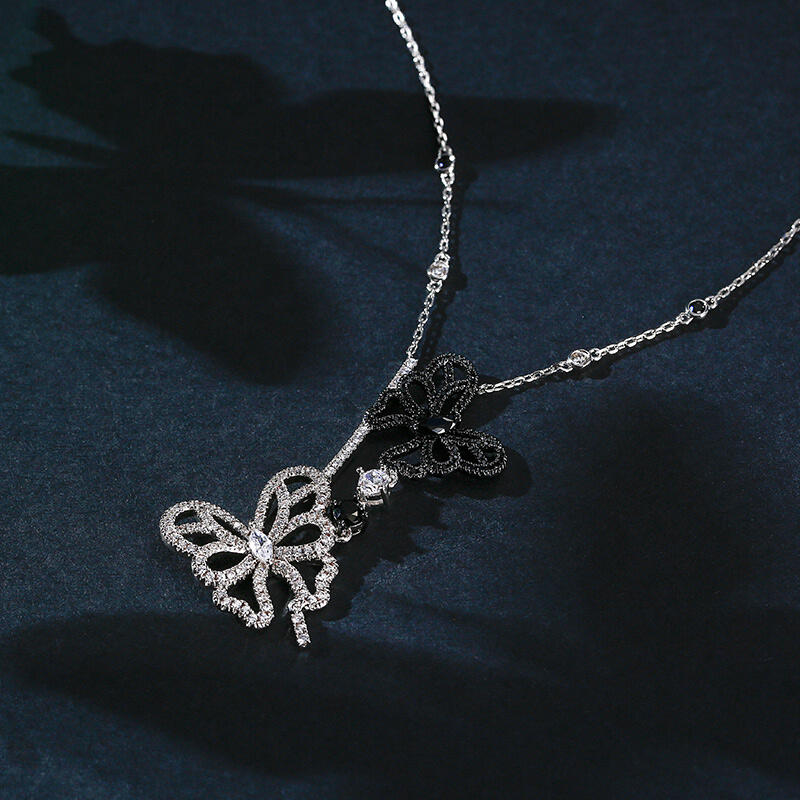 Jeulia "Be Free" Two Butterflies Sterling Silver Necklace