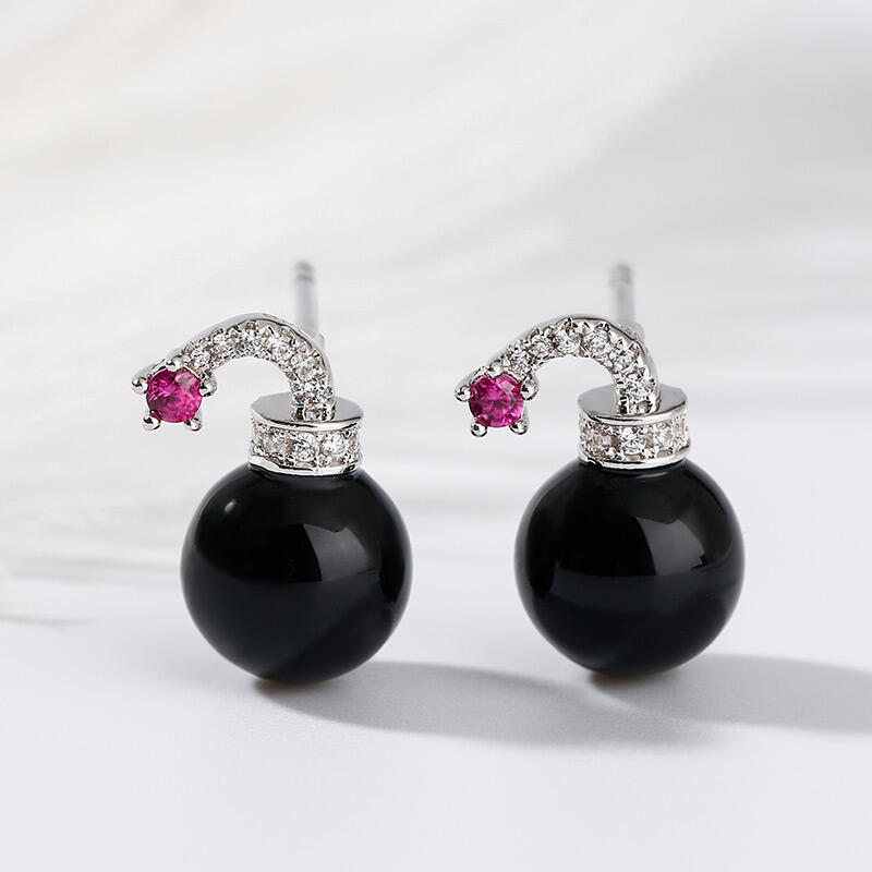 Jeulia Bomb Design Cultured Black Pearl Sterling Silver Earrings
