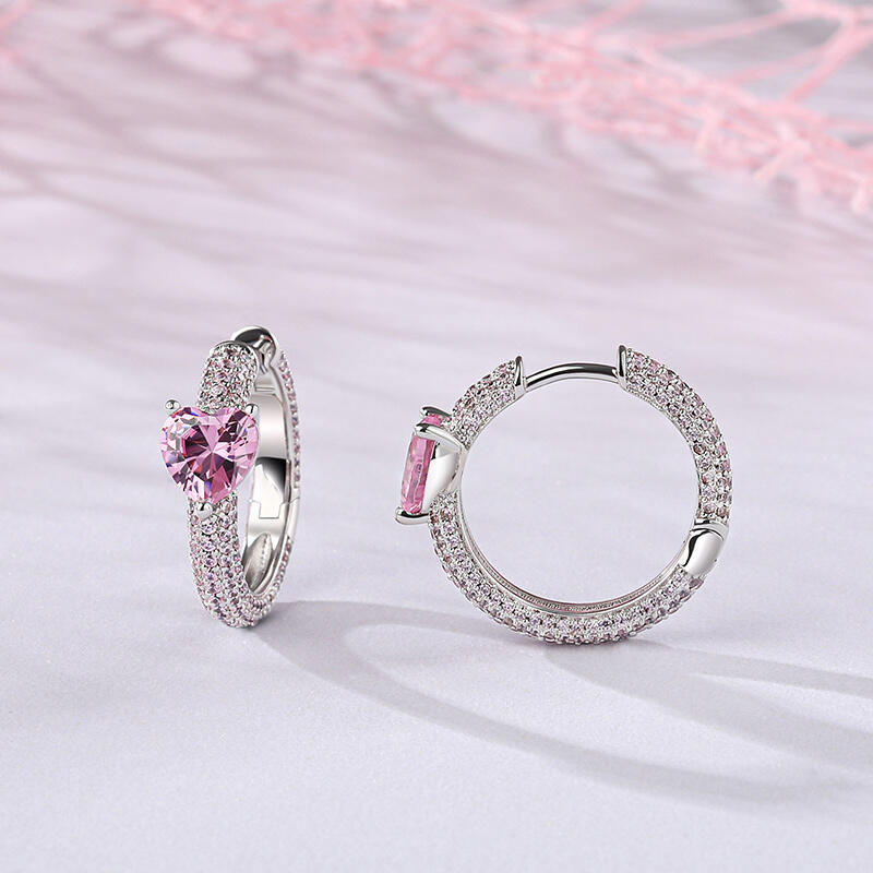 Jeulia "Enduring Radiance" Heart Cut Sterling Silver Hoop Earrings