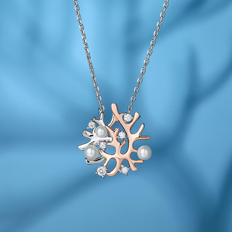 Jeulia "Coral Reefs" Cultured Pearl Sterling Silver Jewelry Set