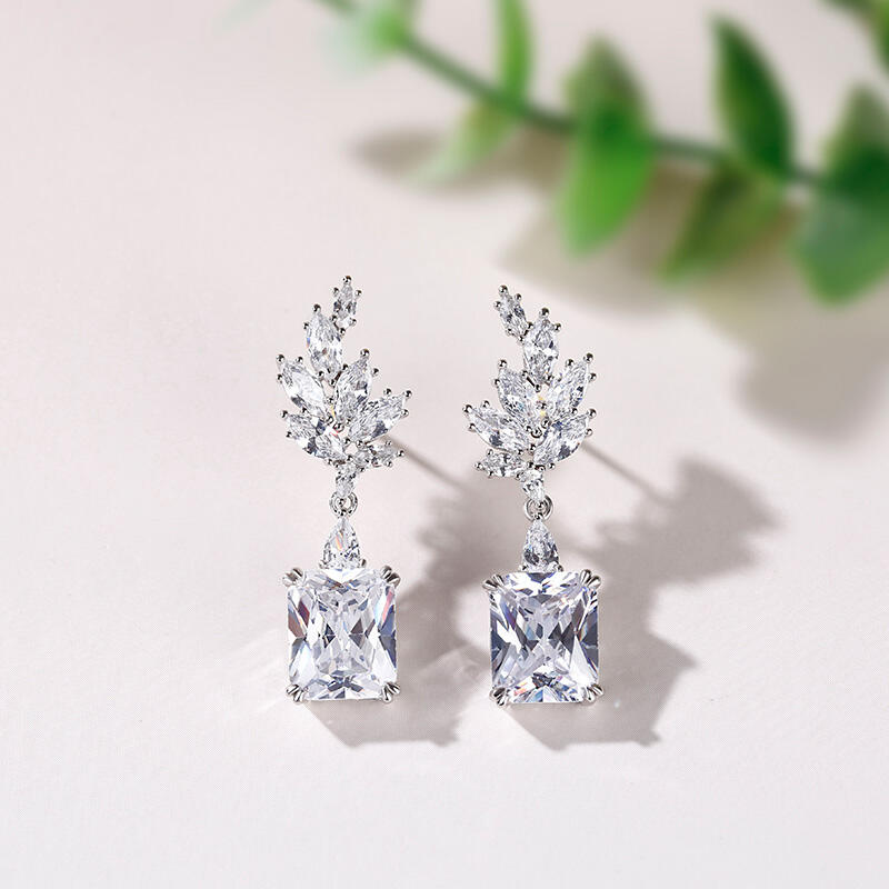 Jeulia Vintage Leaf Radiant Cut Sterling Silver Earrings