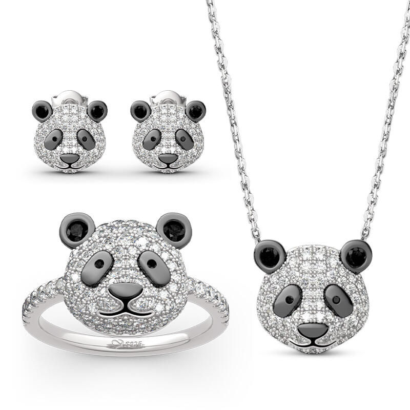 Jeulia "Be Calm and Steady" Cute Panda Sterling Silver Jewelry Set