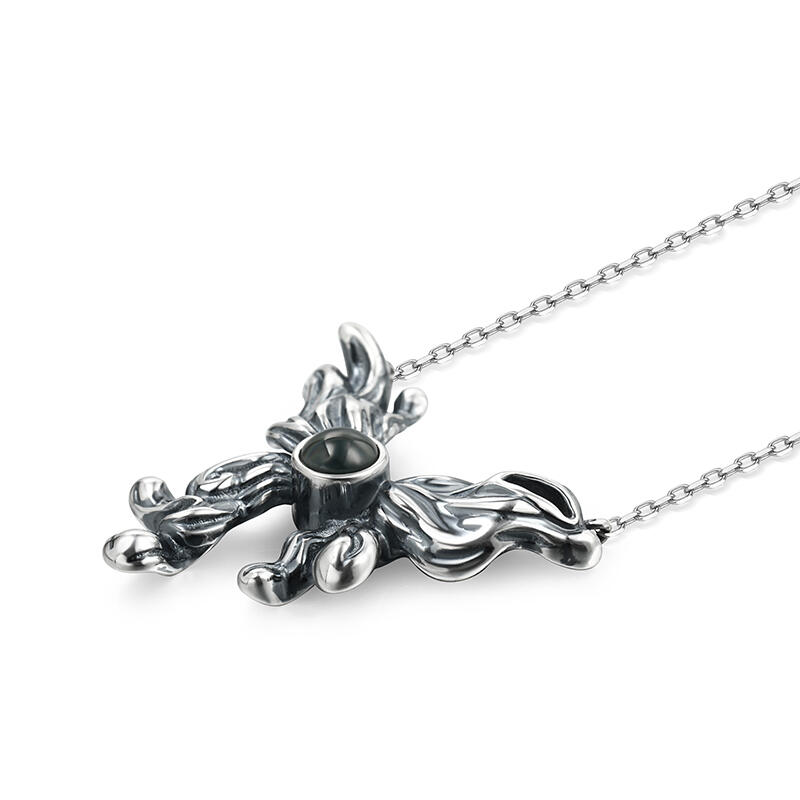 Jeulia バタフライ 蝶デザイン 写真 入り 投影 シルバー ネックレス