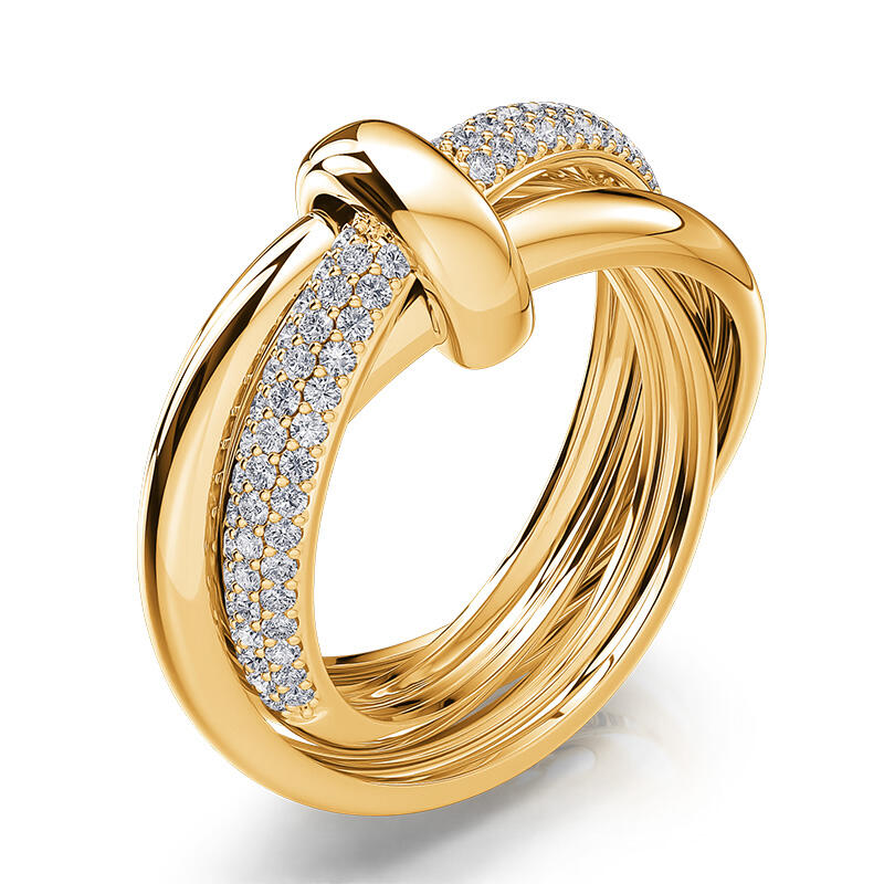 Jeulia Gold Tone Triple Link Knot Sterling Silver Ring