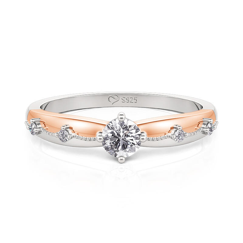 Jeulia Anillo de Compromiso Vestido de Princesa Dos Tonos de Plata de Ley