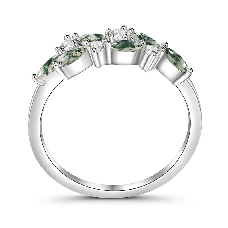 Jeulia Moss Agate Cluster Women's Wedding Band Sterling Silver