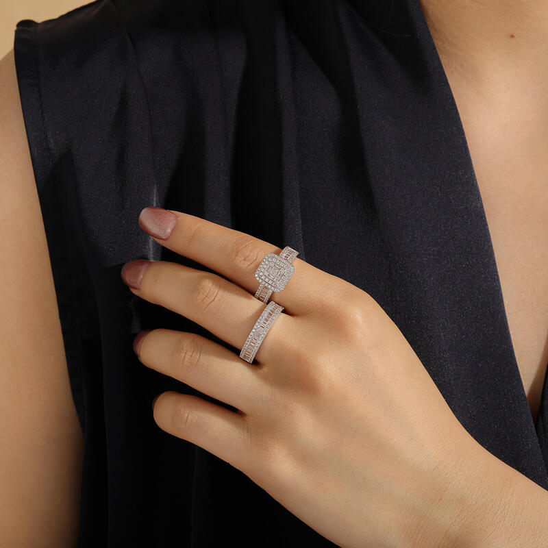 Jeulia Elegant Double Halo Square Engagement Ring Set