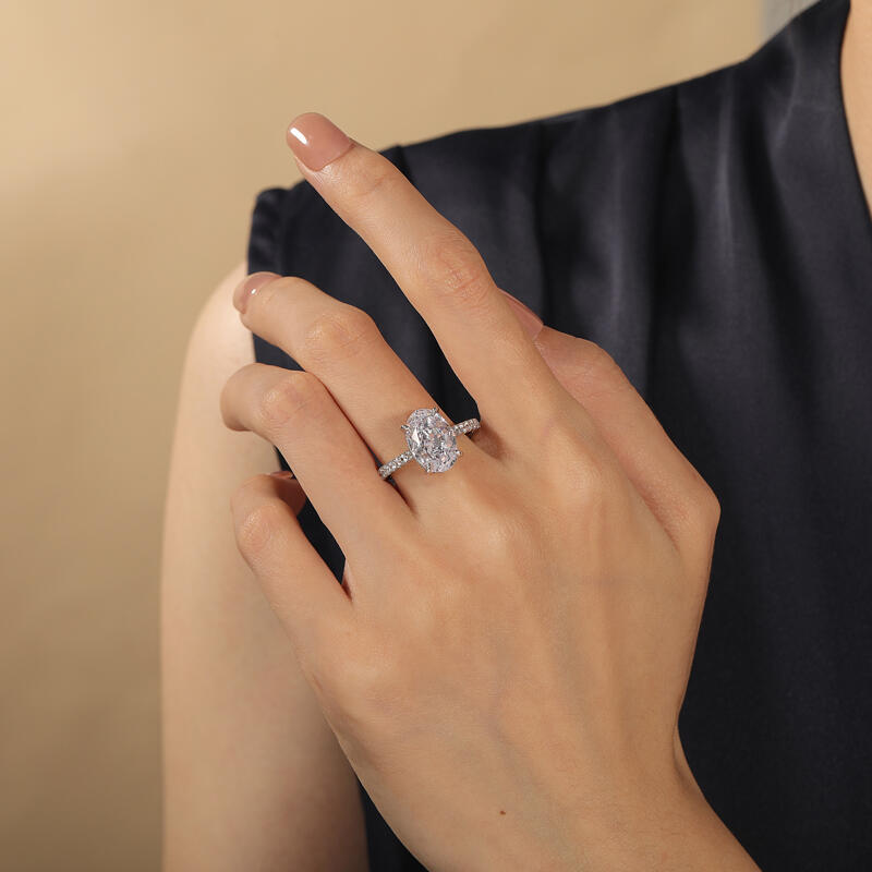 Jeulia Hidden Halo Oval Cut Sterling Silver Ring