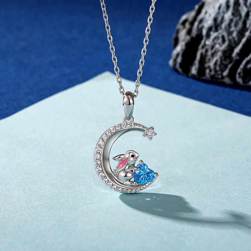 Jeulia Moon Huggers Collier Lapin Cœur Personnalisé avec Pierre de Naissance