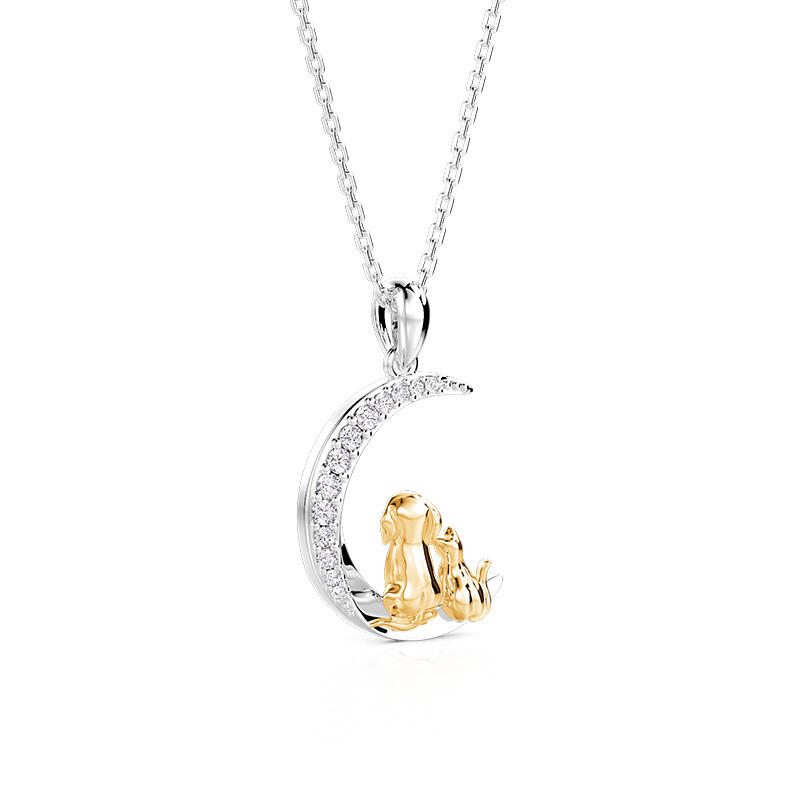 Jeulia Petland Golden Retriever And Cat Moon Necklace