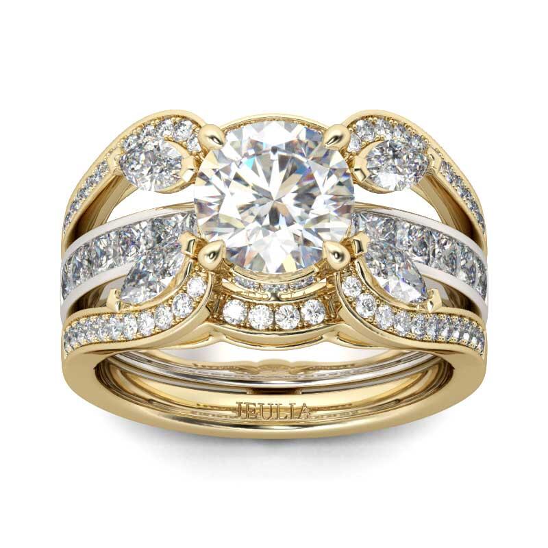 Jeulia Conjunto De Anillos Intercambiables Con Dos Tonos De Talla Redonda En Plata De Ley