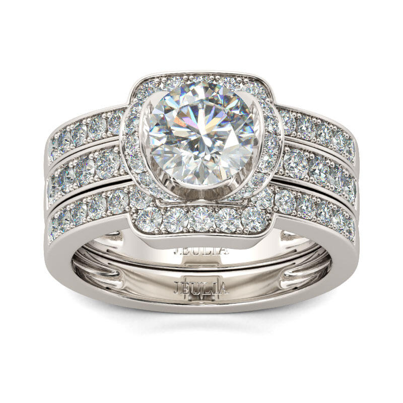 Jeulia 3PC Round Cut Sterling Silver Ring Set