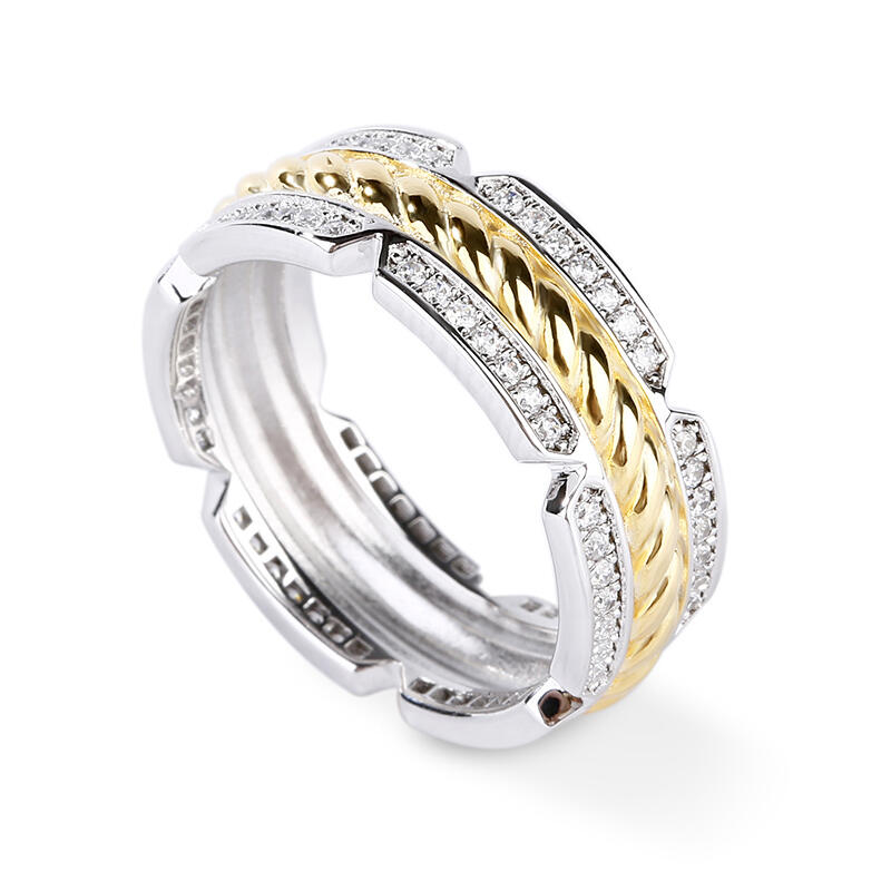 Jeulia Two Tone Rope Sterling Silver Men's Band