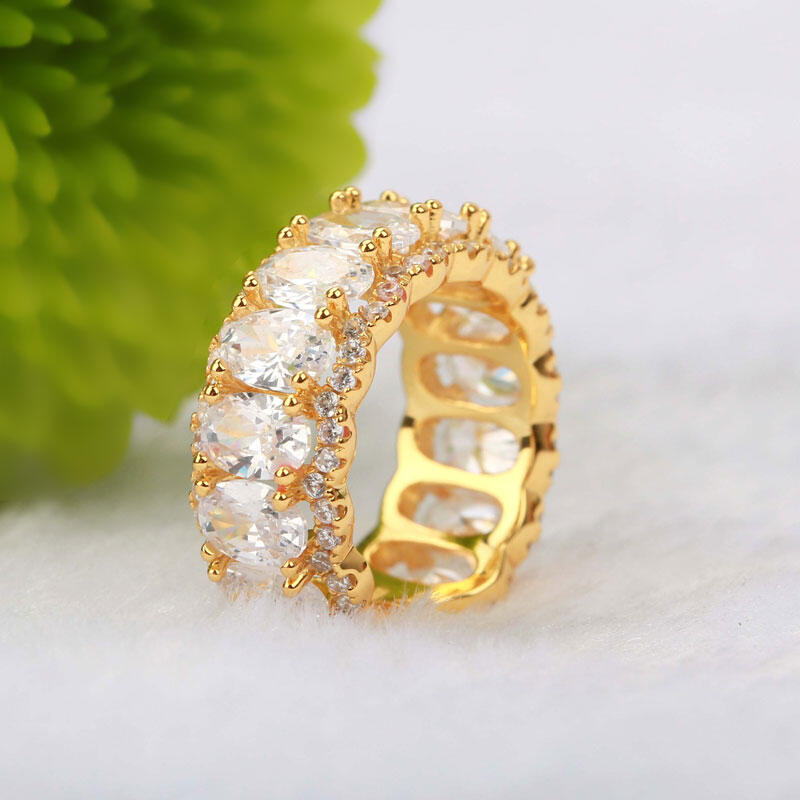 Jeulia Gold Tone Oval Cut Sterling Silver Women's Band