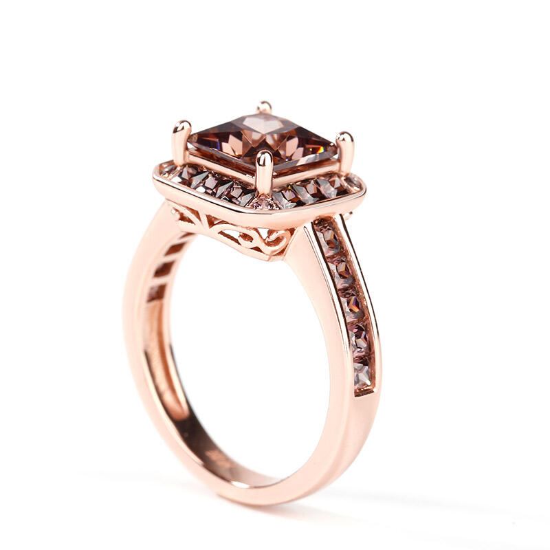 Jeulia Halo Princess Cut Sterling Silver Ring