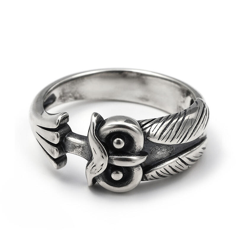 Jeulia "Ancient Wisdom" Night Owl Sterling Silver Men's Ring