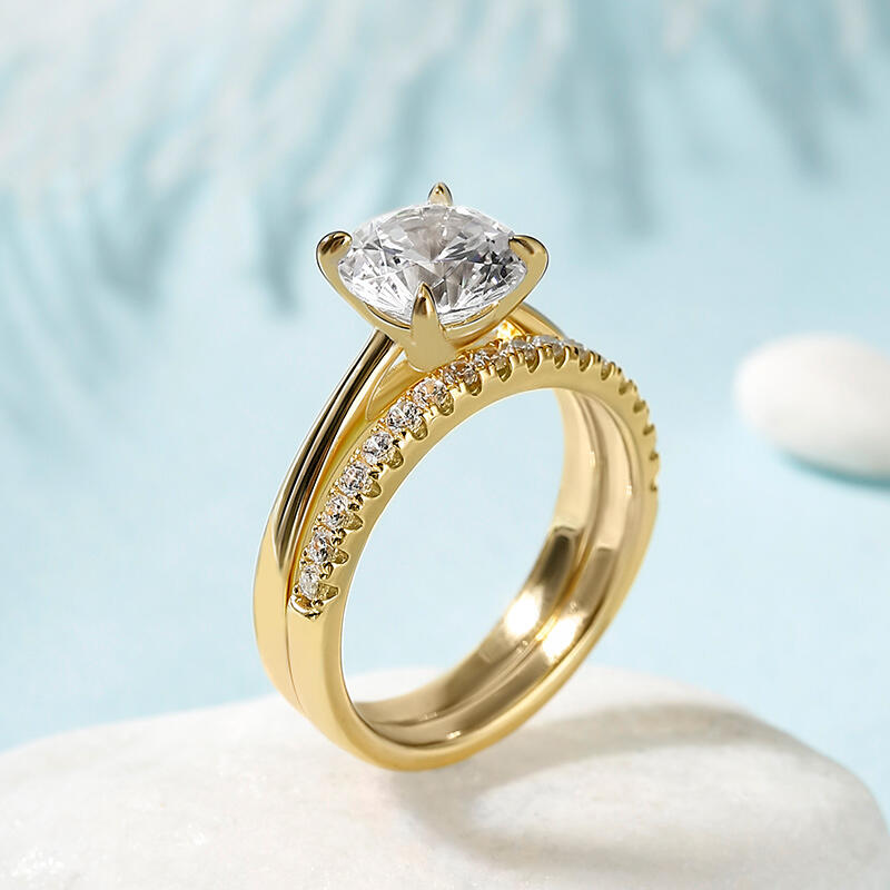 Jeulia Ensemble de 2 Bagues Classiques en Argent Sterling Coupe Ronde