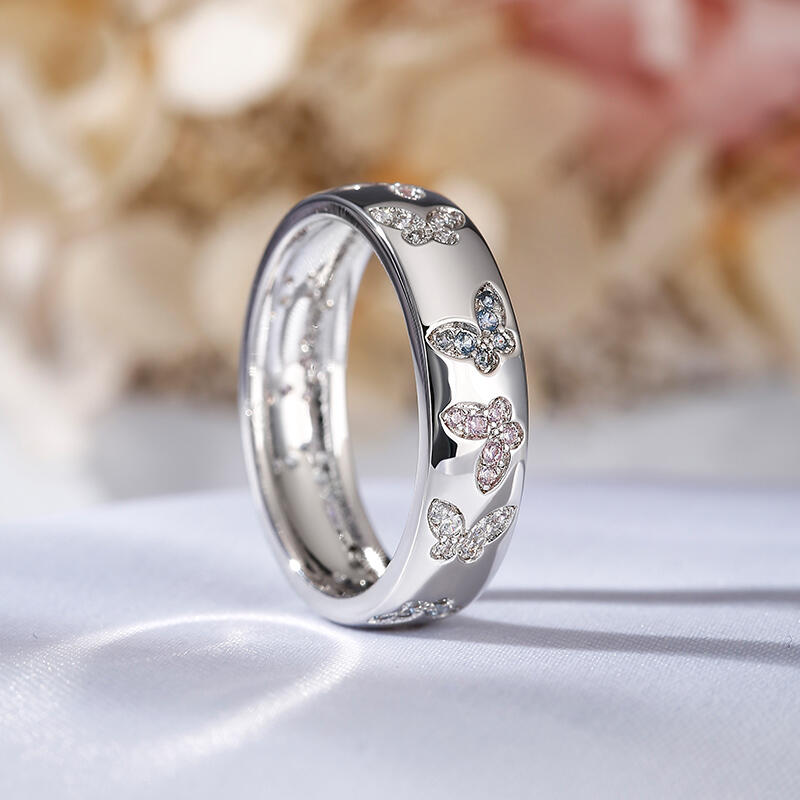 Jeulia "Colorful Sky" Butterfly Inlaid Sterling Silver Women's Band