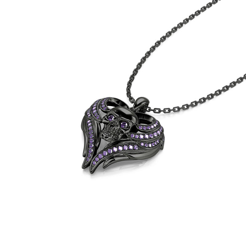 Jeulia "Angel Wings" Skull Design Sterling Silver Necklace