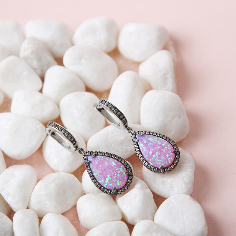 Jeulia Aretes Con Rosa-Púrpura de Ensueño de Ópalo