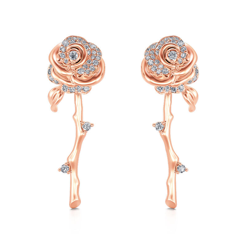 Jeulia "Flowering Rose" Rose Gold Tone Sterling Silver Earrings