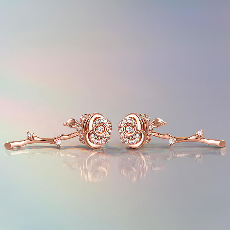 Jeulia "Flowering Rose" Rose Gold Tone Sterling Silver Earrings