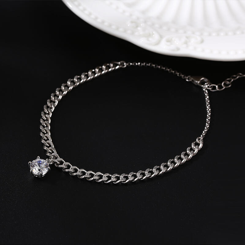 Jeulia Simple Design Round Cut Sterling Silver Anklet