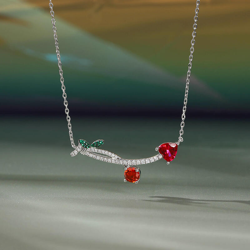Collar de plata esterlina de diseño cereza para mujer