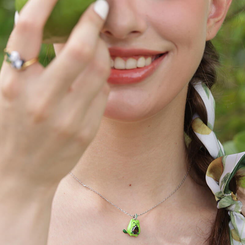 Jeulia Hug Me "Avocado Cat" Enamel Sterling Silver Jewelry Set