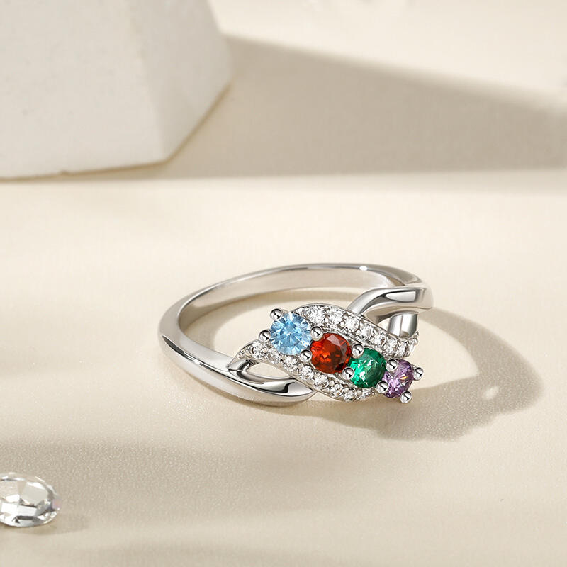Jeulia Family Birthstone Swirl Sterling Silver Ring